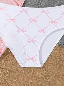SHEIN Tween Girls 3 件套粉色蝴蝶印花比基尼套装带迷你裙，时尚度假风格，适合游泳、度假、夏季 - 粉色 - 查看 5