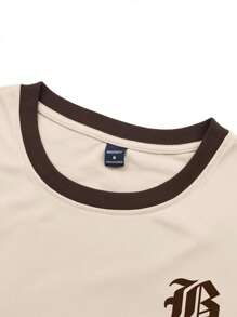 Claim Dot Casual Men's Simple Letter Print Color Block Round Neck Short Sleeve T-Shirt And Solid Color Drawstring Shorts Set, Contrast Edge Design, Suitable For Daily Wear, Going Out, School, Vacation, 2 Pieces Set Clothing Set, Cozy Outfits