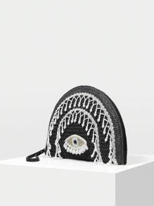 MOTF PREMIUM STRAW WOVEN FAUX PEARL TASSEL CLUTCH BAG - Black - View 3