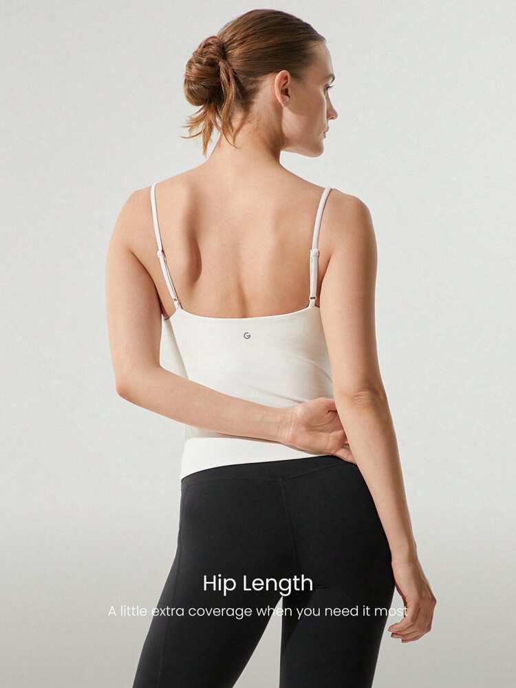 FeatherFit™ Hip Length Basic Tank Top Low Impact Yoga Pilates Studio Daily Removable Cups  Spring Summer