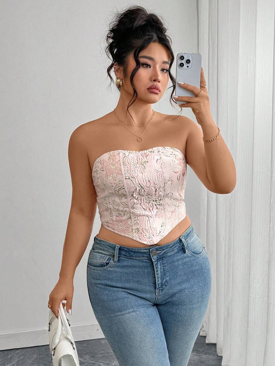 SHEIN Clasi Plus Size Women Asymmetrical Sleeveless Bodycon Crop Top - Multicolor - View 1