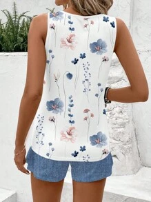 EMERY ROSE Set de 2 piezas Conjunto casual de talla grande con estampado floral azul y blanco, apto para el verano