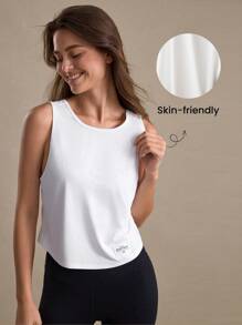 Eassivo Eassivo 夏季织标休闲运动背心，简约时尚，露背上衣 - 白色 - 查看 3