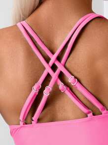 Swim Lushoire Random Printed Tank Top & Bikini Set, Elegant Tropical Pattern, Casual Spring/Summer Vacation Beach Party