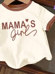 SHEIN Mama's Girl ❤ 女婴休闲简约巧克力色短袖圆领上衣，适合夏季 - 彩色 - 查看 5