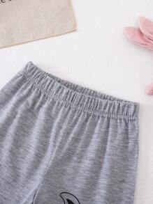 2pcs Baby/Toddler Girls Cute Rabbit Pattern Loose Soft Knitted Gray Short Sleeve T-Shirts And Shorts Set, Suitable For Spring & Summer Indoor/Outdoor - Grey - View 4