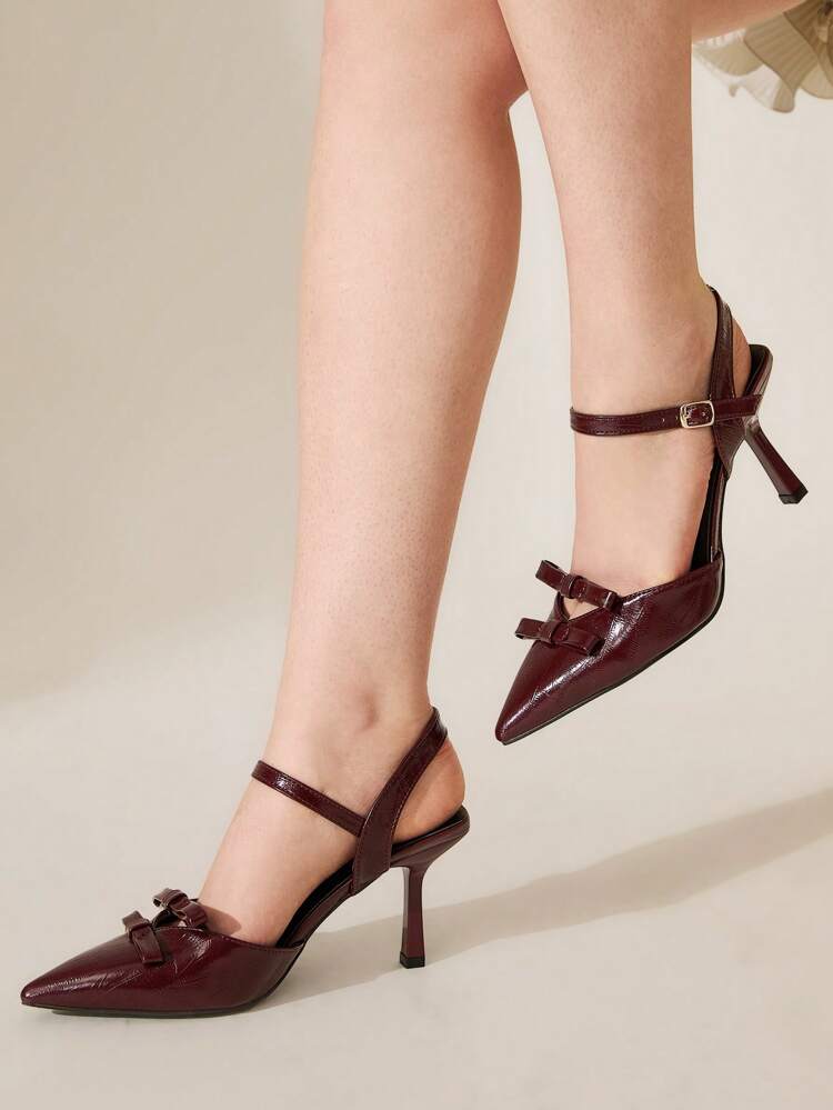 CUCCOO CHICEST Women's Burgundy Patent Leather Pointed Toe Bow Cutout Stiletto High Heel Pumps, Elegant For Commute, Date, Party, Workplace, Christmas, Thanksgiving