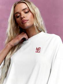 MISSGUIDED 超大T恤刺绣Logo Monogram宽松版型降肩棉混纺休闲街头装基本款春夏必备 - 白色 - 查看 5