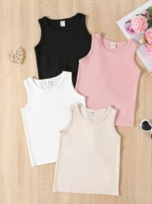 Genkimix Kids 4pcs Young Girls Assorted Color Stretchy Comfortable Tank Top For Casual Summer Daily Wear - Multicolor - View 1