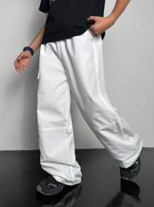 Tween Boy Wide Pocket Design Loose Utility Style Casual Cargo Pants, Suitable For Commuting, School, Daily, Travel, Suitable For Sports, Spring, Summer, Autumn, Winter