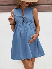 SHEIN Vestido vaquero sin mangas holgado para embarazadas, azul, atuendos de playa para embarazadas, atuendos de verano/verano para mujeres, adecuado para fiestas, vacaciones, citas, San Valentín, tardes de té, adecuado para verano, vacaciones de primavera y verano, atuendos de playa de moda, Día de la Madre/mamá/madre/mamá/Día de la Madre/mamá/mamá/regalo del Día de la Madre