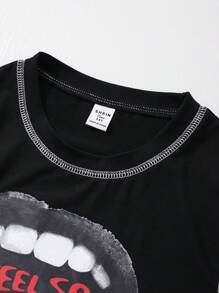 SHEIN Explorewe Teen Girls Letter Print Cropped T-Shirt - Black - View 5