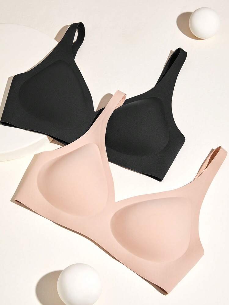 2 piezas Sujetador sin costuras inalámbrico con efecto curva de ensueño, estilo lencería, sin marcas, cómodo, imprescindible