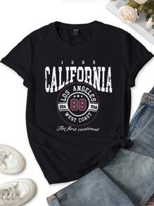 INAWLY Maglietta aderente con slogan della California vintage del 1889, top casual da donna, estiva
