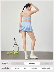 GLOWMODE Jupe plissée 2.0 à contrôle du ventre, avec shorts intégrés, poches latérales, grips anti-glisse. Pour le tennis, le golf, le pickleball et le port quotidien. Séchage rapide, 7,62 cm - Bleu ciel - Voir 6