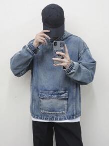 Manfinity Roghcode Plus Size Men's Denim Jacket, Fashion Suitable For Summer - Blue - View 3