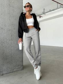 Solid Slant Pocket Sweatpants - Light Grey - View 5