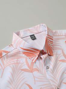 Manfinity RSRT 男士夏威夷热带印花衬衫和短裤套装，夏季舒适服装 - 橘色 - 查看 5