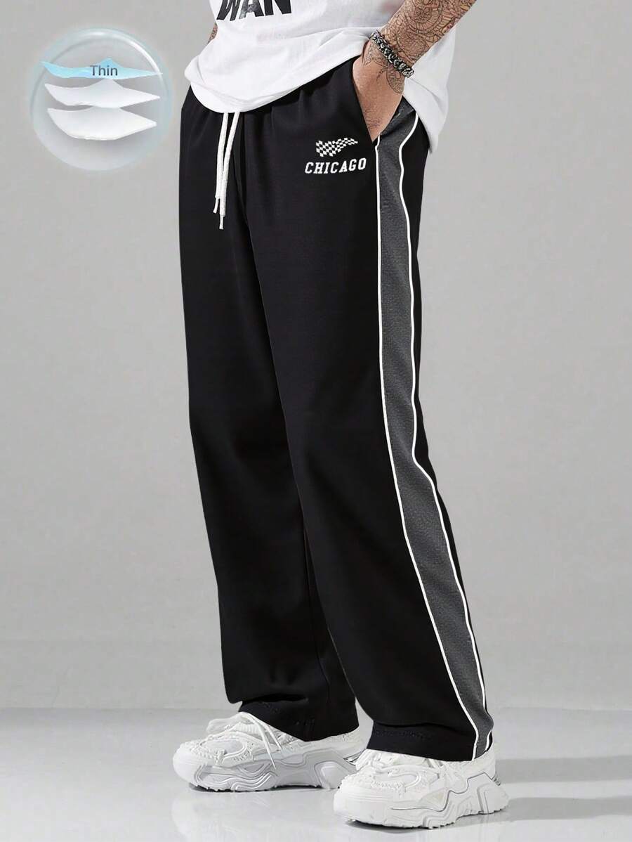 Manfinity Sport Corelite Men's Casual Breathable Color Block Slant Pocket Drawstring Waist Sports Pants - Black - View 1