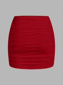 SHEIN MOD 2pcs Women Casual Ruched Bodycon Mini Skirt Set, Summer - Multicolor - View 4