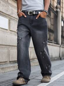 Manfinity EMRG Jeans sueltos y de pierna ancha de estilo urbano gótico en gris oscuro para hombre