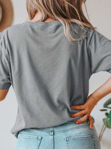 SHEIN LUNE Maglietta a maniche corte con scollo tondo, di taglia grande, alla moda per l'estate
