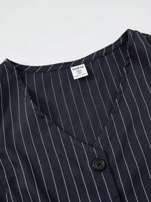 SHEIN Explorewe 2pcs/Set Teenager Striped Vest Top And Matching Striped High-Waisted Pants, Elegant Premium Set - Black - View 6