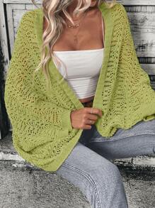 SHEIN LUNE Women's Casual Cardigan, Plain Color, Fashion Design, Suitable For Spring & Autumn - Green - View 5