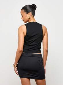 AiiRZ Sleeveless Scoop Neck Crop Tank Top Athletic Basic Ribbed Workout Slim Fit Yoga Running Gym Summer Racerback Vest - Black - View 2