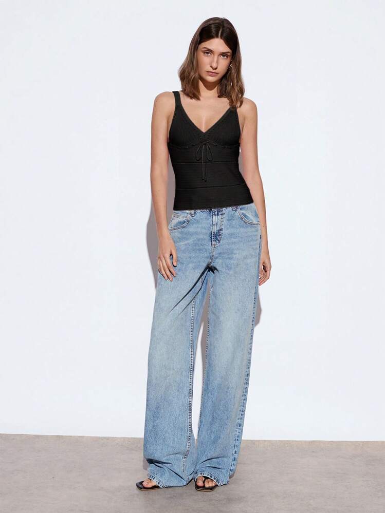 Maija Urban Elegant Chic Spring/Summer New Crochet Waist Fitted Women Knit Vest Top, Casual Romantic Vacation Suitable For Outing, Party, Wedding Guest, Vintage Style, Perfect Valentine's Day,Fall Women Clothes,European Summer - Black - View 6