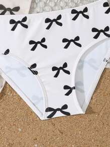 Tween Girls'bow Print Ruffle Trim Tankini Swimsuit - Multicolor - View 5