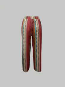 INAWLY Women Vintage Color Block Striped Casual Vacation Beach Hawaii Pants - Multicolor - View 2