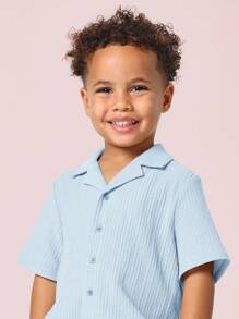 SUMWON Kids Summer Linen-Look Matching Set Button Down Shirt Shorts Outfit Beach Vacation Resort Wear Holiday Summer Spring Casual Coordinated 2-Piece Set