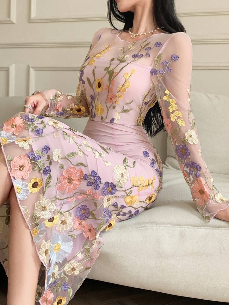 Fall New Elegant Music Festival Jacquard Mid-Length Dress For Women Long Sleeve Dress Easter Dress Floral Dresses For Women
