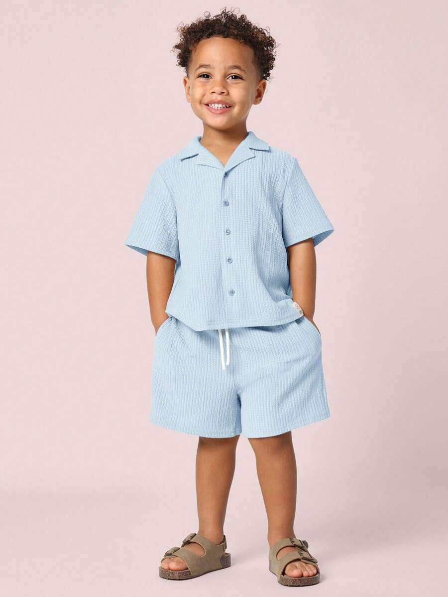 SUMWON Kids Summer Linen-Look Matching Set Button Down Shirt Shorts Outfit Beach Vacation Resort Wear Holiday Summer Spring Casual Coordinated 2-Piece Set