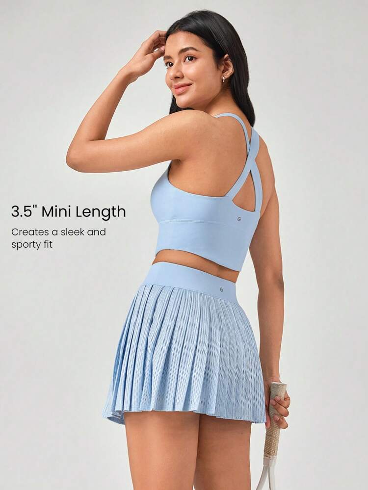 Quick-Dry Mesh Panel Pleated Mini Skirt With Built-In Shorts Side Pockets Non-Slip Grips Low Impact Tennis Golf Pickleball Daily Wear