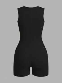 SHEIN EZwear Bộ 3 quần yếm bó sát không tay màu trơn, thường ngày mùa hè - Nhiều màu - Xem 5