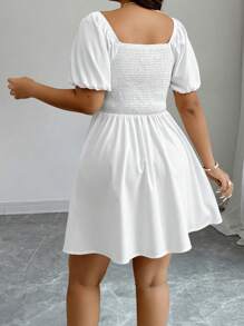 SHEIN Clasi Women Solid Color Lace Trim Woven Splice Plain Midi Dress - White - View 2