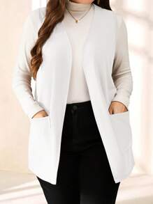 EMERY ROSE Chaqueta casual suelta de talla grande sin mangas de color liso con bolsillos, para primavera/verano