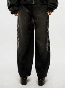 SUMWON WOMEN Oversized Gothic Flame Print Jogger Sweatpants Streetwear Athletic Loungewear Winter Fall Workout Track Pants With Drawstring Elastic Waist Wide Leg ComFort - Black - View 1