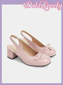 Dola Lovely Bow Decor Mary Jane High Heel Shoes, Elegant Ladylike Pumps - Baby Pink - View 8