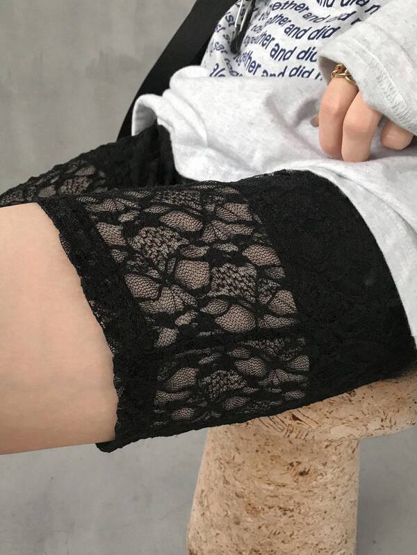 FRIFUL Women's Black Lace High Waist Cropped Leggings, Summer Fashion