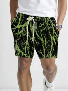 Manfinity Dauomo Men's Casual Full Print Drawstring Waist Shorts, Summer - Multicolor - View 4