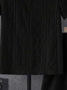 SHEIN Conjunto casual de 2 piezas para adolescentes varones: Camisa tipo polo con cremallera y cuello, de tela texturizada, y pantalones cortos, adecuado para salidas, fotografía callejera, fiestas, caminatas urbanas, ropa de primavera