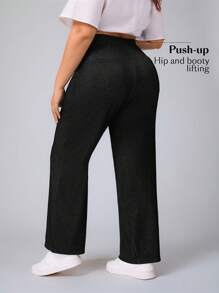 Flexra Plus Size Casual Washed High Waist Denim Jeans - Black - View 2