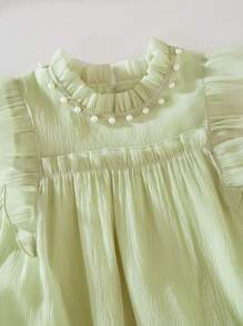Vestido de tutú de princesa para niñas en verano con cuello redondo, sin mangas, decoración de perlas y tela de malla
