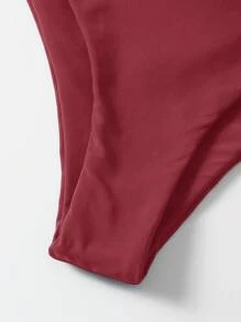 Swim Basics Bộ đồ bơi bikini gợi cảm hở lưng màu trơn cho nữ, không dây - Gỗ đỏ - Xem 4