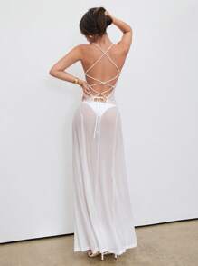 Aloruh Vestido de tirantes finos y transparente con abertura, sexy, para verano - Blanco - Ver 2