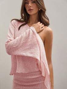 COSMINA Women Elegant One Shoulder Bell Sleeve Sequin Bodycon Mini Dress,Summer Dresses For Women