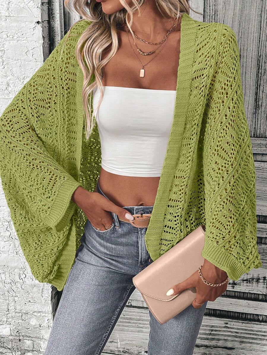 SHEIN LUNE Women's Casual Cardigan, Plain Color, Fashion Design, Suitable For Spring & Autumn - Green - View 1